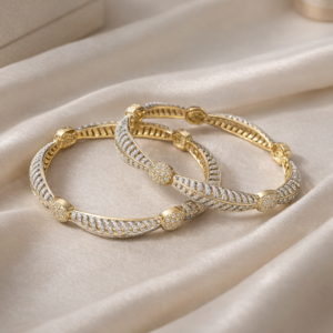 Elegant Wave-Pattern CZ Studded Bangle Set (Pack of 2)