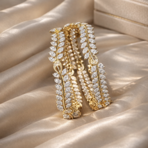 Elegant Leaf Design American Diamond Bangles Set