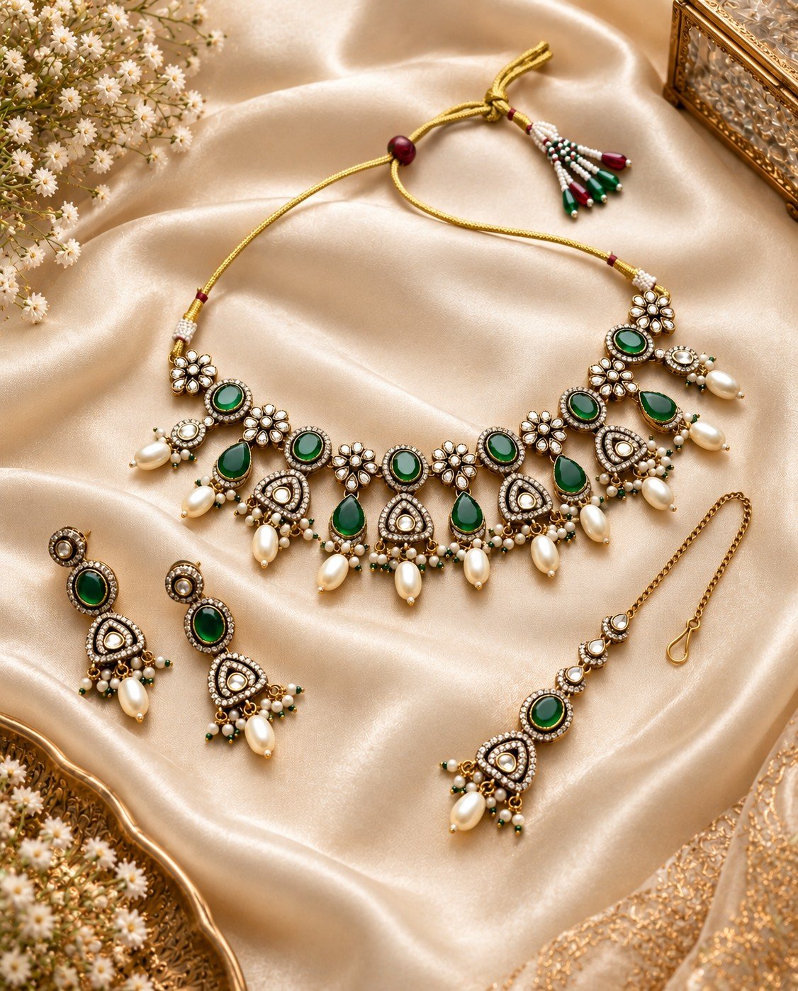 Traditional Green Choker Necklace Set