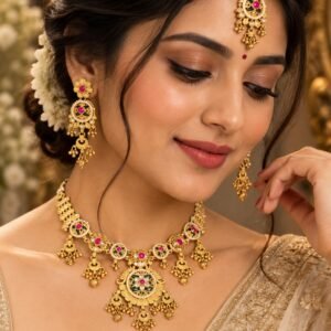 Elegant Gold-Toned Ethnic Kundan Necklace Set