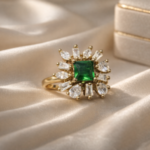 Vintage Emerald Sunburst Cocktail Ring