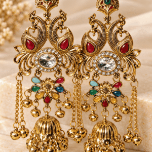 Ruby & Emerald Peacock-Style Jhumka Earrings