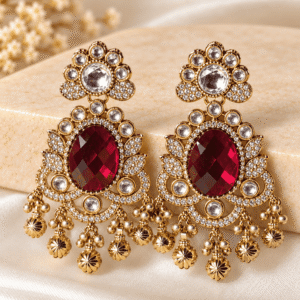 Ruby Radiance Kundan-Style Chandelier Earrings